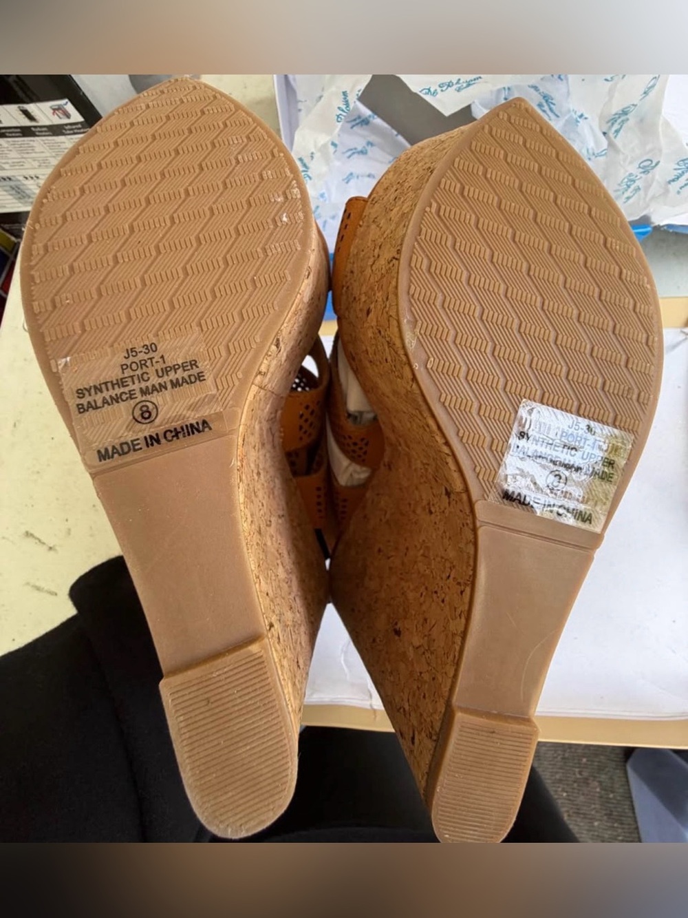 Women's Tan Perforated Wedge Sandals - Picture 4 of 6